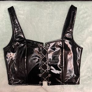 latex black crop top